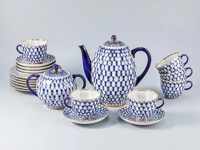 Чайный сервиз Ломоносов «Кобальтовая сетка»